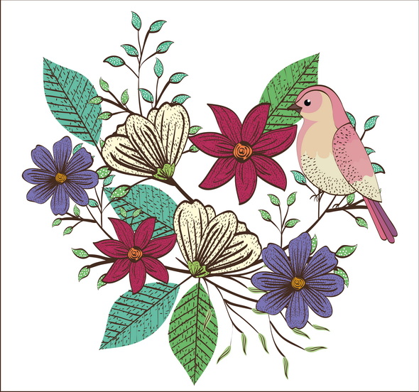 وکتور Freepik Floral Decoration And Bird Vintage Style 2
